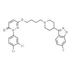 ChemSpider 2D Image | 2-(3,4-Dichlorophenyl)-6-{4-[4-(6-fluoro-1,2-benzoxazol-3-yl)-1-piperidinyl]butoxy}-3(2H)-pyridazinone | C26H25Cl2FN4O3