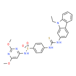 ChemSpider 2D Image | N-(2,6-Dimethoxy-4-pyrimidinyl)-4-{[(9-ethyl-9H-carbazol-2-yl)carbamothioyl]amino}benzenesulfonamide | C27H26N6O4S2