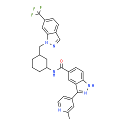 ChemSpider 2D Image | 3-(2-Methyl-4-pyridinyl)-N-(3-{[6-(trifluoromethyl)-1H-indazol-1-yl]methyl}cyclohexyl)-1H-indazole-5-carboxamide | C29H27F3N6O
