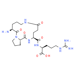 ChemSpider 2D Image | N~2~-{[(3S,11S,16aS)-11-Amino-1,6,12-trioxohexadecahydropyrrolo[1,2-a][1,4,9]triazacyclotetradecin-3-yl]carbonyl}-L-arginine | C21H36N8O6