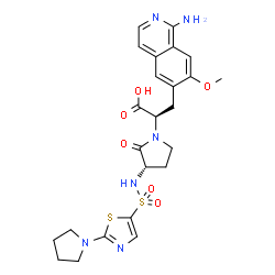 ChemSpider 2D Image | (2R)-3-(1-Amino-7-methoxy-6-isoquinolinyl)-2-[(3S)-2-oxo-3-({[2-(1-pyrrolidinyl)-1,3-thiazol-5-yl]sulfonyl}amino)-1-pyrrolidinyl]propanoic acid | C24H28N6O6S2