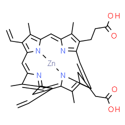 ChemSpider 2D Image | [3,3'-(3,7,12,17-Tetramethyl-8,13-divinyl-2,18-porphyrindiyl-kappa~2~N~22~,N~24~)dipropanoato(2-)]zinc | C34H32N4O4Zn