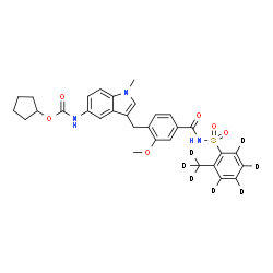 ChemSpider 2D Image | Cyclopentyl {3-[2-methoxy-4-({[2-(~2~H_3_)methyl(~2~H_4_)phenyl]sulfonyl}carbamoyl)benzyl]-1-methyl-1H-indol-5-yl}carbamate | C31H26D7N3O6S