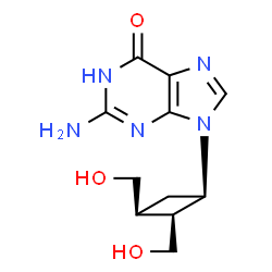 ChemSpider 2D Image | 2-Amino-9-[(1R,2S,3S)-2,3-bis(hydroxymethyl)cyclobutyl]-1,9-dihydro-6H-purin-6-one | C11H15N5O3