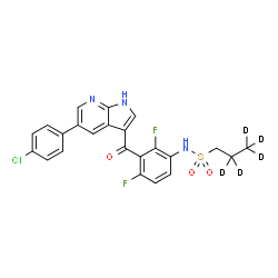 ChemSpider 2D Image | N-(3-{[5-(4-Chlorophenyl)-1H-pyrrolo[2,3-b]pyridin-3-yl]carbonyl}-2,4-difluorophenyl)-1-(2,2,3,3,3-~2~H_5_)propanesulfonamide | C23H13D5ClF2N3O3S
