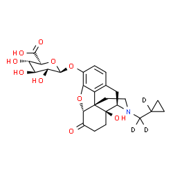 ChemSpider 2D Image | (5alpha)-17-[(1-~2~H)Cyclopropyl(~2~H_2_)methyl]-14-hydroxy-6-oxo-4,5-epoxymorphinan-3-yl beta-D-glucopyranosiduronic acid | C26H28D3NO10