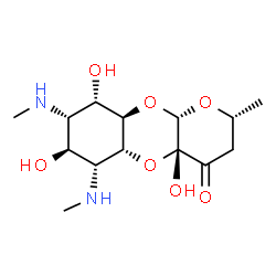 ChemSpider 2D Image | (2R,4aR,5aR,6R,7S,8S,9S,9aR,10aS)-4a,7,9-Trihydroxy-2-methyl-6,8-bis(methylamino)decahydro-4H-pyrano[2,3-b][1,4]benzodioxin-4-one | C14H24N2O7