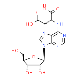 ChemSpider 2D Image | (2R)-2-({9-[(2R,3R,4S,5R)-3,4-Dihydroxy-5-(hydroxymethyl)tetrahydro-2-furanyl]-9H-purin-6-yl}amino)succinic acid (non-preferred name) | C14H17N5O8