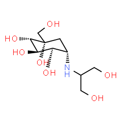 ChemSpider 2D Image | (1S,2S,3R,4R,5S)-5-[(1,3-Dihydroxy-2-propanyl)amino]-1-(hydroxymethyl)-1,2,3,4-cyclohexanetetrol | C10H21NO7