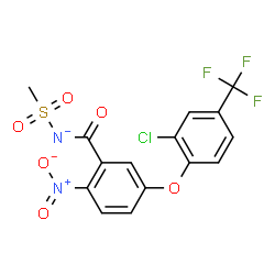 ChemSpider 2D Image | {5-[2-Chloro-4-(trifluoromethyl)phenoxy]-2-nitrobenzoyl}(methylsulfonyl)azanide | C15H9ClF3N2O6S