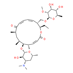 ChemSpider 2D Image | [(2R,3R,4Z,6Z,9R,11S,12S,13S,14Z)-2-Ethyl-9,11,13-trimethyl-8,16-dioxo-12-{[3,4,6-trideoxy-3-(dimethylamino)-beta-D-xylo-hexopyranosyl]oxy}oxacyclohexadeca-4,6,14-trien-3-yl]methyl 6-deoxy-2-O-methyl-
beta-D-allopyranoside | C36H59NO11