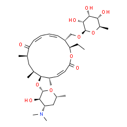 ChemSpider 2D Image | [(2R,3R,4Z,6Z,9R,11S,12S,13S,14Z)-2-Ethyl-9,11,13-trimethyl-8,16-dioxo-12-{[3,4,6-trideoxy-3-(dimethylamino)-beta-D-xylo-hexopyranosyl]oxy}oxacyclohexadeca-4,6,14-trien-3-yl]methyl 6-deoxy-beta-D-allo
pyranoside | C35H57NO11