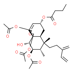 ChemSpider 2D Image | (5R,6aS,7S,8S,9R,10R,10aS)-1,3,9-Triacetoxy-10-hydroxy-7,8-dimethyl-7-(3-methylene-4-penten-1-yl)-3,5,6,6a,7,8,9,10-octahydronaphtho[1,8a-c]furan-5-yl butyrate | C30H42O10