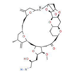 ChemSpider 2D Image | (2S)-2-Hydroxy-3-[(3R,6S,9S,12S,14R,16R,18S,20R,21R,22S,26R,29S,31R,32S,33R,35R,36S)-21-methoxy-14-methyl-8,15-bis(methylene)-24-oxo-2,19,30,34,37,39,40,41-octaoxanonacyclo[24.9.2.1~3,32~.1~3,33~.1~6,
9~.1~12,16~.0~18,22~.0~29,36~.0~31,35~]hentetracont-20-yl]-1-propanaminium | C40H60NO11