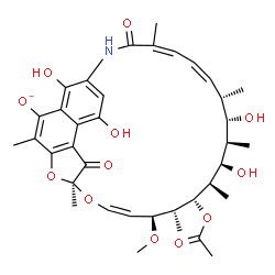 ChemSpider 2D Image | (7S,9Z,11S,12R,13S,14R,15R,16R,17S,18S,19Z,21Z)-13-Acetoxy-15,17,27,29-tetrahydroxy-11-methoxy-3,7,12,14,16,18,22-heptamethyl-6,23-dioxo-8,30-dioxa-24-azatetracyclo[23.3.1.1~4,7~.0~5,28~]triaconta-1(2
9),2,4,9,19,21,25,27-octaen-2-olate | C37H46NO12