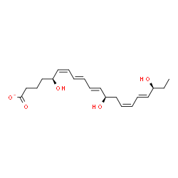ChemSpider 2D Image | (5S,6Z,8E,10E,12R,14Z,16E,18S)-5,12,18-Trihydroxy-6,8,10,14,16-icosapentaenoate | C20H29O5