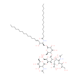 ChemSpider 2D Image | (2S,3R,4E)-3-Hydroxy-2-(palmitoylamino)-4-octadecen-1-yl 2-acetamido-2-deoxy-beta-D-galactopyranosyl-(1->4)-[(6R)-5-acetamido-3,5-dideoxy-6-[(1R,2R)-1,2,3-trihydroxypropyl]-beta-L-threo-hex-2-ulopyran
onosyl-(2->3)]-beta-D-galactopyranosyl-(1->4)-beta-D-glucopyranoside | C65H117N3O26