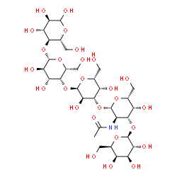 ChemSpider 2D Image | beta-D-Galactopyranosyl-(1->3)-2-acetamido-2-deoxy-beta-D-galactopyranosyl-(1->3)-alpha-D-galactopyranosyl-(1->4)-beta-D-galactopyranosyl-(1->4)-D-glucopyranose | C32H55NO26