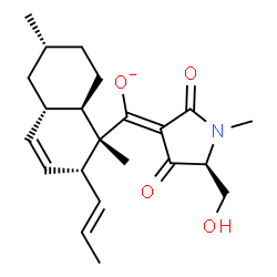 ChemSpider 2D Image | (Z)-{(1S,2R,4aS,6R,8aR)-1,6-Dimethyl-2-[(1E)-1-propen-1-yl]-1,2,4a,5,6,7,8,8a-octahydro-1-naphthalenyl}[(5S)-5-(hydroxymethyl)-1-methyl-2,4-dioxo-3-pyrrolidinylidene]methanolate | C22H30NO4