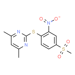 ChemSpider 2D Image | 4,6-Dimethyl-2-{[4-(methylsulfonyl)-2-nitrophenyl]sulfanyl}pyrimidine | C13H13N3O4S2
