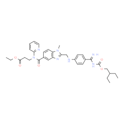 ChemSpider 2D Image | Ethyl N-[(2-{[(4-{N-[(2-ethylbutoxy)carbonyl]carbamimidoyl}phenyl)amino]methyl}-1-methyl-1H-benzimidazol-5-yl)carbonyl]-N-2-pyridinyl-beta-alaninate | C34H41N7O5