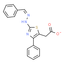 ChemSpider 2D Image | {2-[(2Z)-2-Benzylidenehydrazino]-4-phenyl-1,3-thiazol-5-yl}acetate | C18H14N3O2S