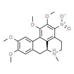 ChemSpider 2D Image | (6aS)-1,2,9,10-Tetramethoxy-6-methyl-3-nitro-5,6,6a,7-tetrahydro-4H-dibenzo[de,g]quinolinium | C21H25N2O6