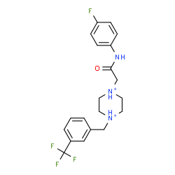 ChemSpider 2D Image | 1-{2-[(4-Fluorophenyl)amino]-2-oxoethyl}-4-[3-(trifluoromethyl)benzyl]piperazinediium | C20H23F4N3O