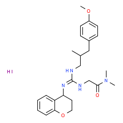 ChemSpider 2D Image | N~2~-{N'-(3,4-Dihydro-2H-chromen-4-yl)-N-[3-(4-methoxyphenyl)-2-methylpropyl]carbamimidoyl}-N,N-dimethylglycinamide hydroiodide (1:1) | C25H35IN4O3