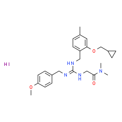 ChemSpider 2D Image | N~2~-{N-[2-(Cyclopropylmethoxy)-4-methylbenzyl]-N'-(4-methoxybenzyl)carbamimidoyl}-N,N-dimethylglycinamide hydroiodide (1:1) | C25H35IN4O3
