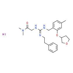 ChemSpider 2D Image | N,N-Dimethyl-N~2~-{N-[4-methyl-2-(tetrahydro-3-furanyloxy)benzyl]-N'-(2-phenylethyl)carbamimidoyl}glycinamide hydroiodide (1:1) | C25H35IN4O3
