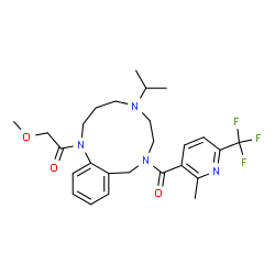 ChemSpider 2D Image | 1-(5-Isopropyl-8-{[2-methyl-6-(trifluoromethyl)-3-pyridinyl]carbonyl}-2,3,4,5,6,7,8,9-octahydro-1H-1,5,8-benzotriazacycloundecin-1-yl)-2-methoxyethanone | C26H33F3N4O3