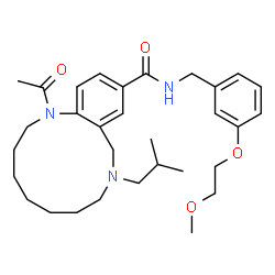 ChemSpider 2D Image | 1-Acetyl-9-isobutyl-N-[3-(2-methoxyethoxy)benzyl]-1,2,3,4,5,6,7,8,9,10-decahydro-1,9-benzodiazacyclododecine-12-carboxamide | C31H45N3O4