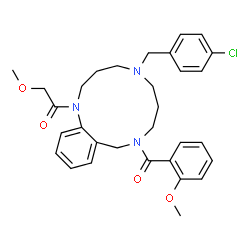 ChemSpider 2D Image | 1-[5-(4-Chlorobenzyl)-9-(2-methoxybenzoyl)-3,4,5,6,7,8,9,10-octahydro-1,5,9-benzotriazacyclododecin-1(2H)-yl]-2-methoxyethanone | C31H36ClN3O4