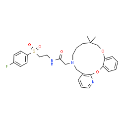 ChemSpider 2D Image | 2-(10,10-Dimethyl-8,9,10,11-tetrahydro-5H-pyrido[2,3-b][1,11,5]benzodioxazacyclotridecin-6(7H)-yl)-N-{2-[(4-fluorophenyl)sulfonyl]ethyl}acetamide | C29H34FN3O5S