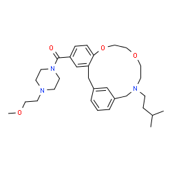 ChemSpider 2D Image | [4-(2-Methoxyethyl)-1-piperazinyl][15-(3-methylbutyl)-9,12-dioxa-15-azatricyclo[15.3.1.0~3,8~]henicosa-1(21),3,5,7,17,19-hexaen-5-yl]methanone | C31H45N3O4