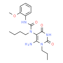 ChemSpider 2D Image | 1-(6-Amino-2,4-dioxo-1-propyl-1,2,3,4-tetrahydro-5-pyrimidinyl)-1-butyl-3-(2-methoxyphenyl)urea | C19H27N5O4