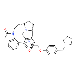 ChemSpider 2D Image | 1-[(1R,14S)-11-Acetyl-17-benzyl-3,11,17-triazatricyclo[12.2.1.0~5,10~]heptadeca-5,7,9-trien-3-yl]-2-[4-(1-pyrrolidinylmethyl)phenoxy]ethanone | C36H44N4O3