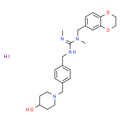 ChemSpider 2D Image | 1-(2,3-Dihydro-1,4-benzodioxin-6-ylmethyl)-3-{4-[(4-hydroxy-1-piperidinyl)methyl]benzyl}-1,2-dimethylguanidine hydroiodide (1:1) | C25H35IN4O3