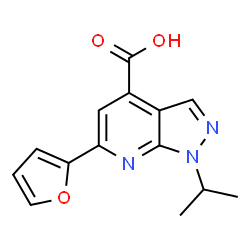 ChemSpider 2D Image | 6-(2-Furyl)-1-isopropyl-1H-pyrazolo[3,4-b]pyridine-4-carboxylic acid | C14H13N3O3