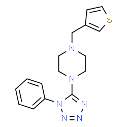 ChemSpider 2D Image | 1-(1-Phenyl-1H-tetrazol-5-yl)-4-(3-thienylmethyl)piperazine | C16H18N6S