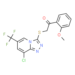 ChemSpider 2D Image | 2-{[8-Chloro-6-(trifluoromethyl)[1,2,4]triazolo[4,3-a]pyridin-3-yl]sulfanyl}-1-(2-methoxyphenyl)ethanone | C16H11ClF3N3O2S