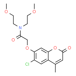 ChemSpider 2D Image | 2-[(6-Chloro-4-methyl-2-oxo-2H-chromen-7-yl)oxy]-N,N-bis(2-methoxyethyl)acetamide | C18H22ClNO6