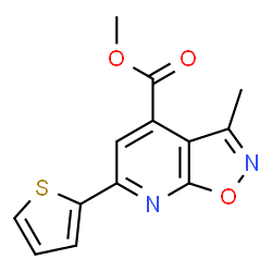 ChemSpider 2D Image | Methyl 3-methyl-6-(2-thienyl)[1,2]oxazolo[5,4-b]pyridine-4-carboxylate | C13H10N2O3S