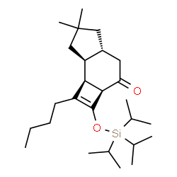ChemSpider 2D Image | (2aR,4aR,7aS,7bS)-1-Butyl-6,6-dimethyl-2-[(triisopropylsilyl)oxy]-2a,4,4a,5,6,7,7a,7b-octahydro-3H-cyclobuta[e]inden-3-one | C26H46O2Si