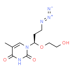 ChemSpider 2D Image | 1-[(1R)-3-Azido-1-(2-hydroxyethoxy)propyl]-5-methyl-2,4(1H,3H)-pyrimidinedione | C10H15N5O4