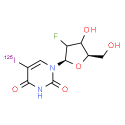ChemSpider 2D Image | 1-(2-Deoxy-2-fluoro-beta-D-glycero-pentofuranosyl)-5-(~125~I)iodo-2,4(1H,3H)-pyrimidinedione | C9H10F125IN2O5