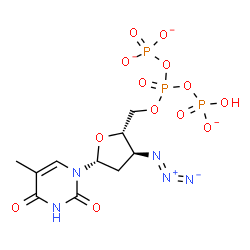 ChemSpider 2D Image | 3'-Azido-3'-deoxy-5'-O-{[(hydroxyphosphinato)oxy](phosphonatooxy)phosphoryl}thymidine | C10H13N5O13P3