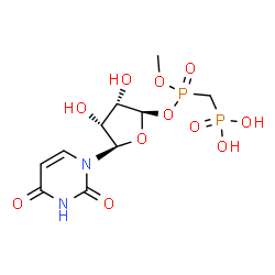 ChemSpider 2D Image | {[{[(2R,3S,4R,5R)-5-(2,4-Dioxo-3,4-dihydro-1(2H)-pyrimidinyl)-3,4-dihydroxytetrahydro-2-furanyl]oxy}(methoxy)phosphoryl]methyl}phosphonic acid | C10H16N2O11P2