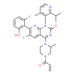 ChemSpider 2D Image | 4-(4-Acryloyl-2-methyl-1-piperazinyl)-6-fluoro-7-(2-fluoro-6-hydroxyphenyl)-1-(2-isopropyl-4-methyl-3-pyridinyl)pyrido[2,3-d]pyrimidin-2(1H)-one | C30H30F2N6O3